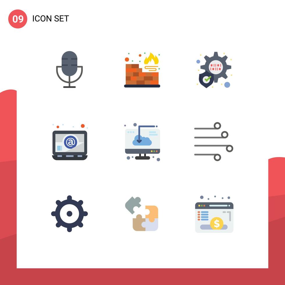 Packung mit 9 kreativen flachen Farben von Luftinstallationsschutz-Download-Cloud-editierbaren Vektordesign-Elementen vektor
