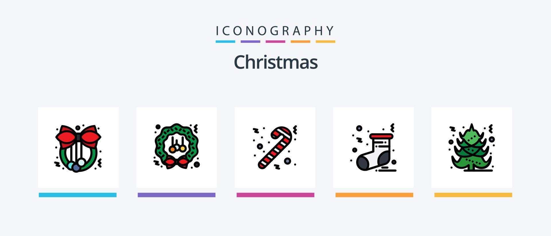 Weihnachtslinie gefüllt 5 Icon Pack inklusive Getränk. Film. hd. Lebensmittel. Video. kreatives Symboldesign vektor