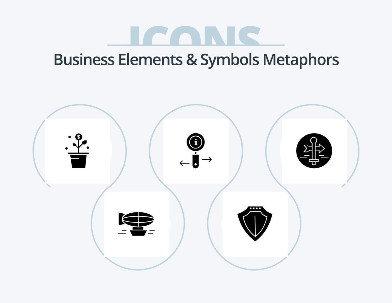 företag element och symboler metaforer glyf ikon packa 5 ikon design. zoom. info. låst. växt. Framgång vektor