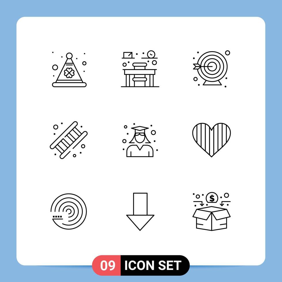uppsättning av 9 modern ui ikoner symboler tecken för gradering utbildning mål trappsteg jobb redigerbar vektor design element