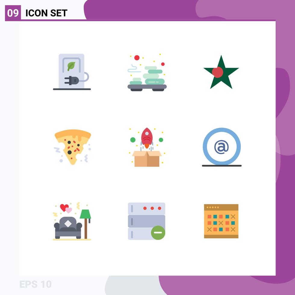 uppsättning av 9 modern ui ikoner symboler tecken för upp raket massage pizza snabb mat redigerbar vektor design element