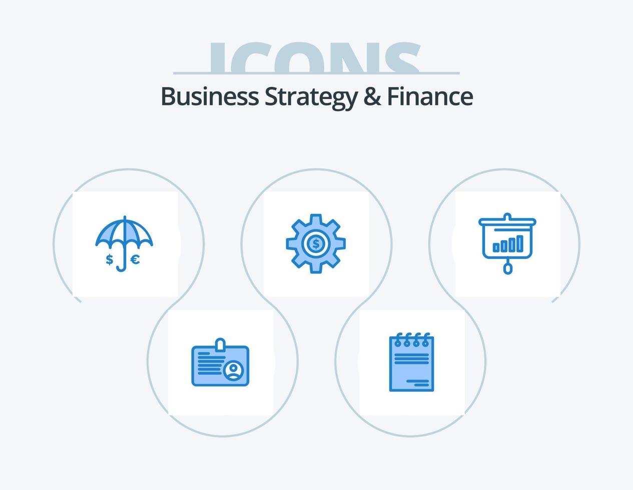 företag strategi och finansiera blå ikon packa 5 ikon design. tjänster. redskap. försäkring. hjul. spara vektor