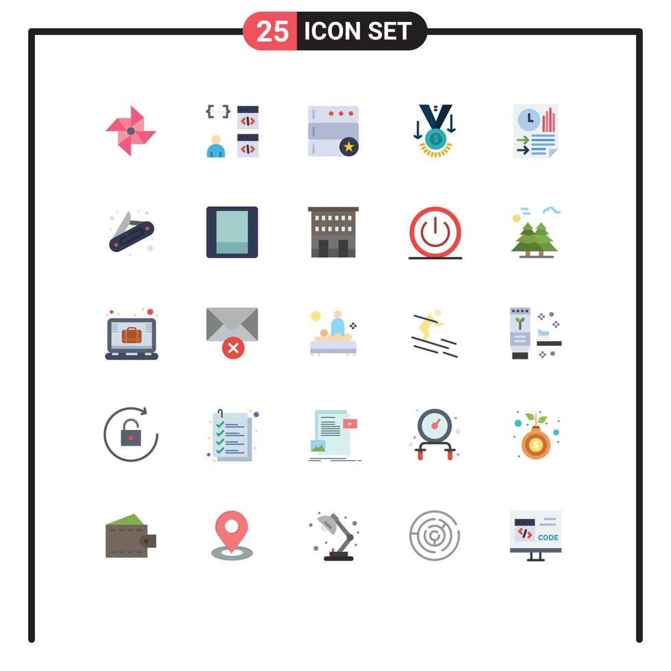 25 flaches Farbpaket der Benutzeroberfläche mit modernen Zeichen und Symbolen der Datentrophäendatenbank Gewinnermedaille editierbare Vektordesign-Elemente vektor