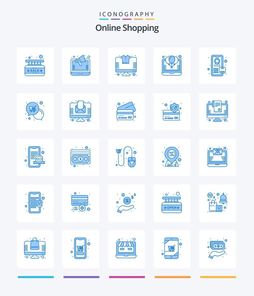 kreatives Online-Shopping 25 blaue Icon-Packs wie . Gruppe. online. bieten. Ballon vektor