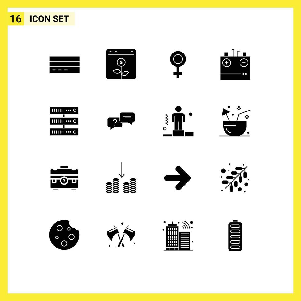 universell ikon symboler grupp av 16 modern fast glyfer av elektricitet avgift företag batteri symbol redigerbar vektor design element