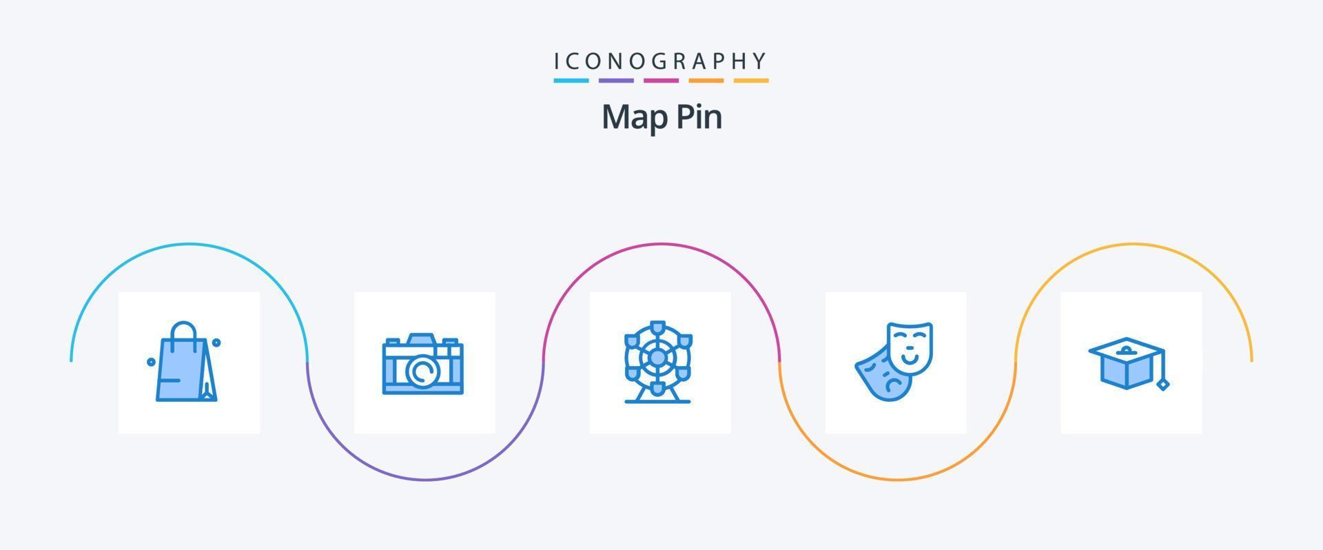 Map Pin Blue 5 Icon Pack inklusive. Rad. Abschluss. Deckel vektor