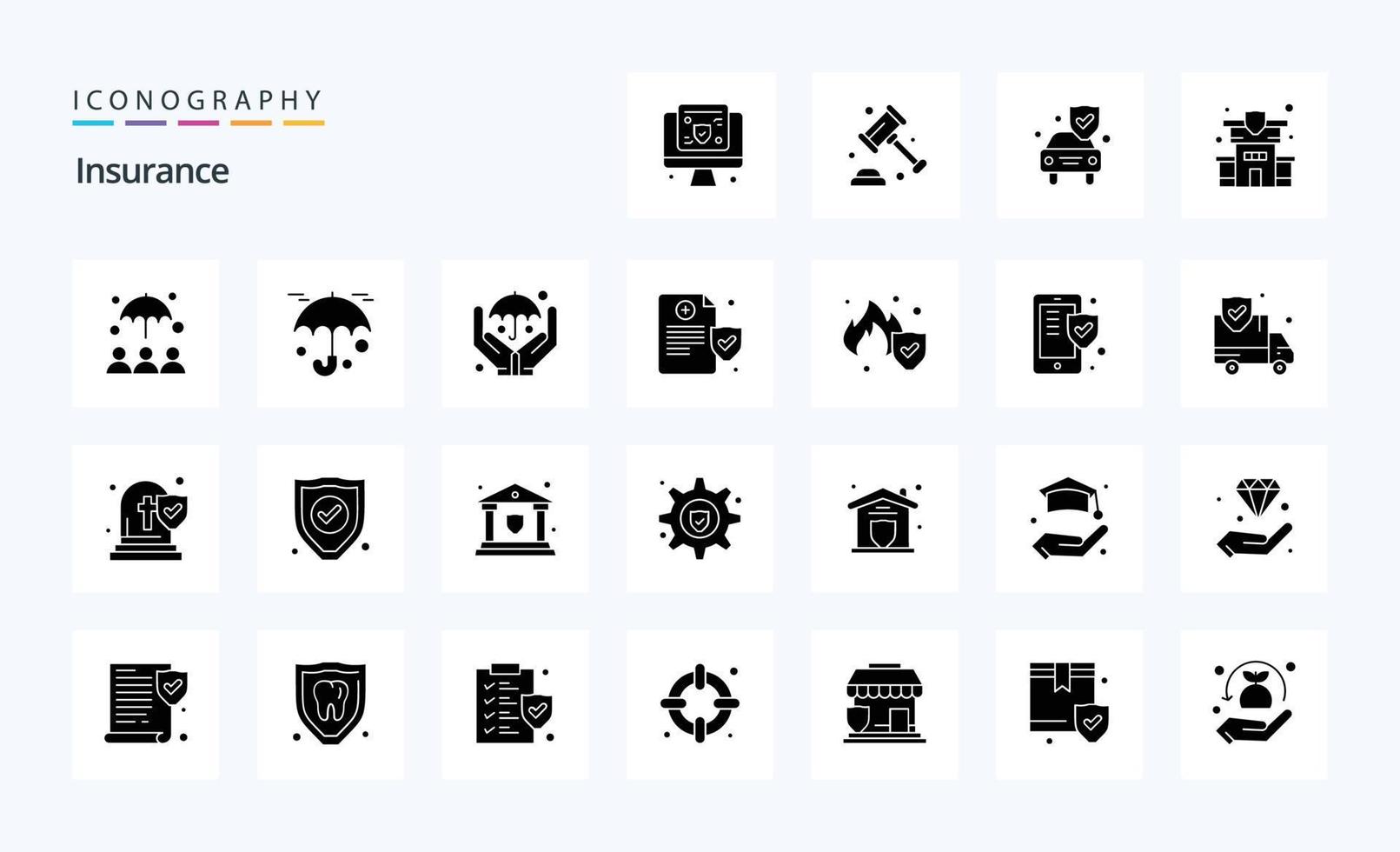 25 försäkring fast glyf ikon packa vektor