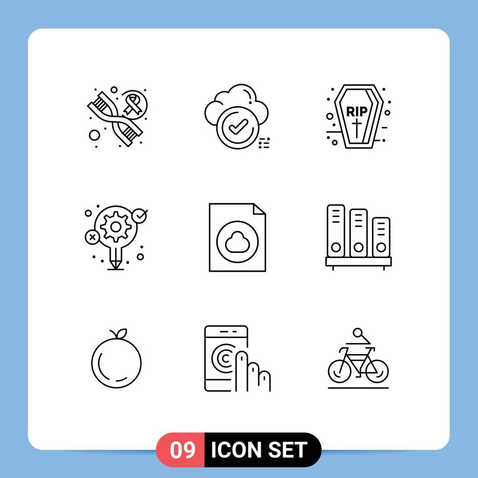 Stock Vector Icon Pack mit 9 Zeilenzeichen und Symbolen für Dokumentprozess Sarg kreative Idee editierbare Vektordesign-Elemente