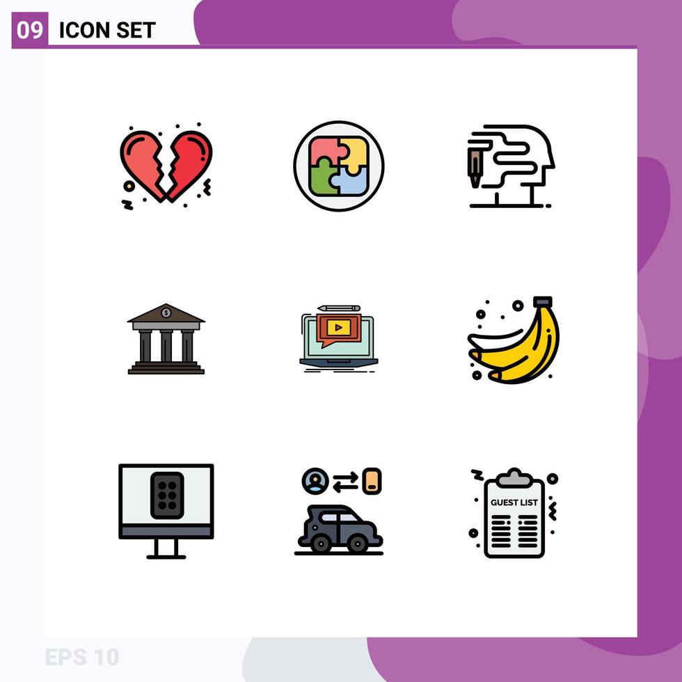 universell ikon symboler grupp av 9 modern fylld linje platt färger av skärm bärbar dator utskrift pengar finansiera redigerbar vektor design element