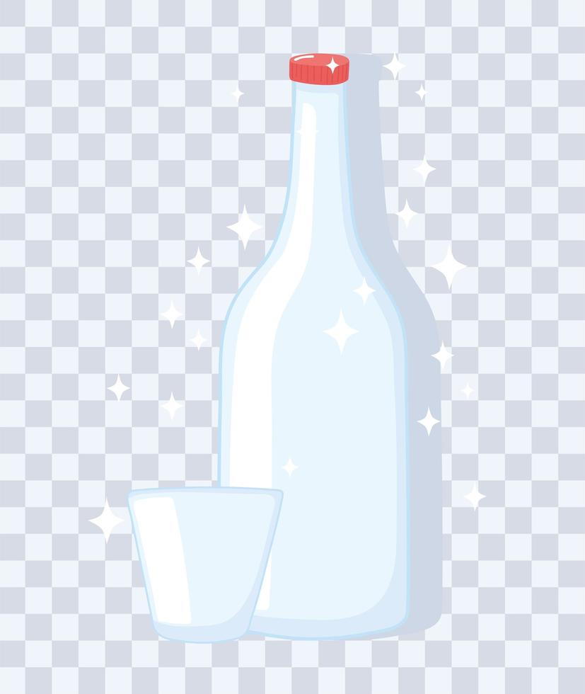 Plastik- oder Glasbecher Flaschenmodelle, Weinflasche und Tasse leer vektor