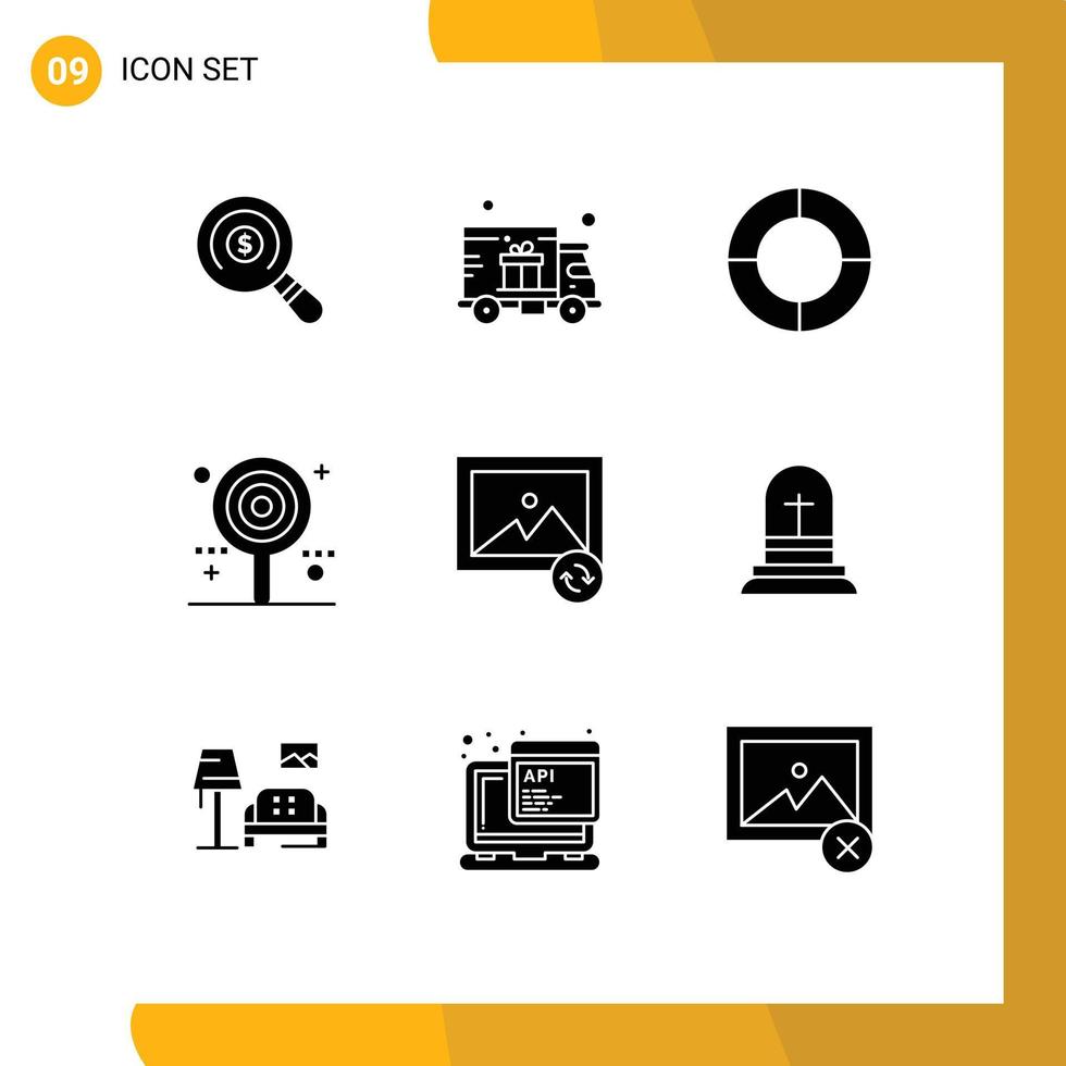 Satz von 9 Vektor-Solid-Glyphen auf Raster für Foto-süße Diagramm-Lollipop-Feier editierbare Vektordesign-Elemente vektor