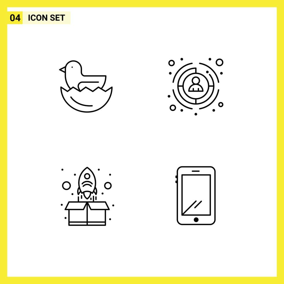 Stock Vector Icon Pack mit 4 Zeilenzeichen und Symbolen für Duck Up Business Target Phone editierbare Vektordesign-Elemente