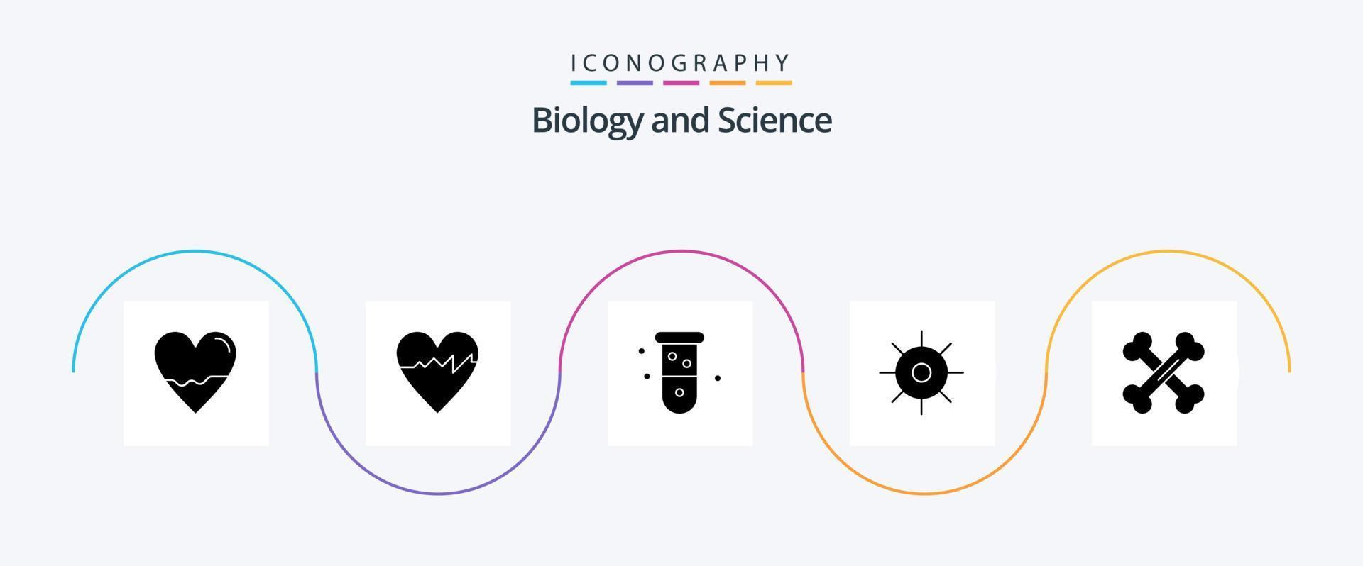 Biologie Glyphe 5 Icon Pack inklusive Biologie. Wissenschaft. Biochemie. Labor. Labor vektor