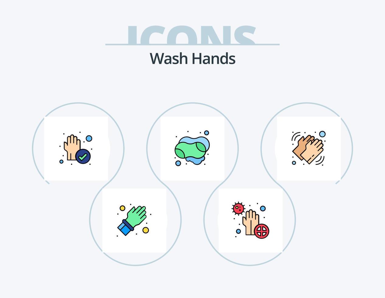 Hände waschen Linie gefüllt Icon Pack 5 Icon Design. schmutzig. Desinfektionsmittel. Hände sprühen. waschen. Hand vektor