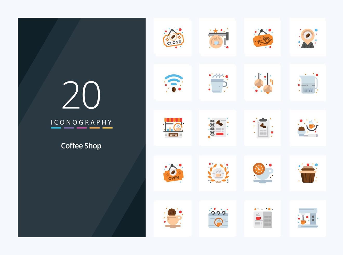 20 flaches Farbsymbol für Cafés zur Präsentation vektor