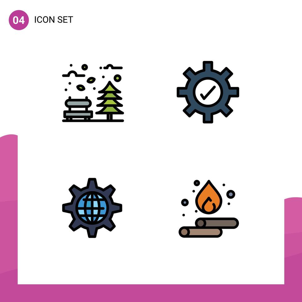 Stock Vector Icon Pack mit 4 Linienzeichen und Symbolen für Herbst-Globus-Baum-Setting-Gang editierbare Vektor-Design-Elemente