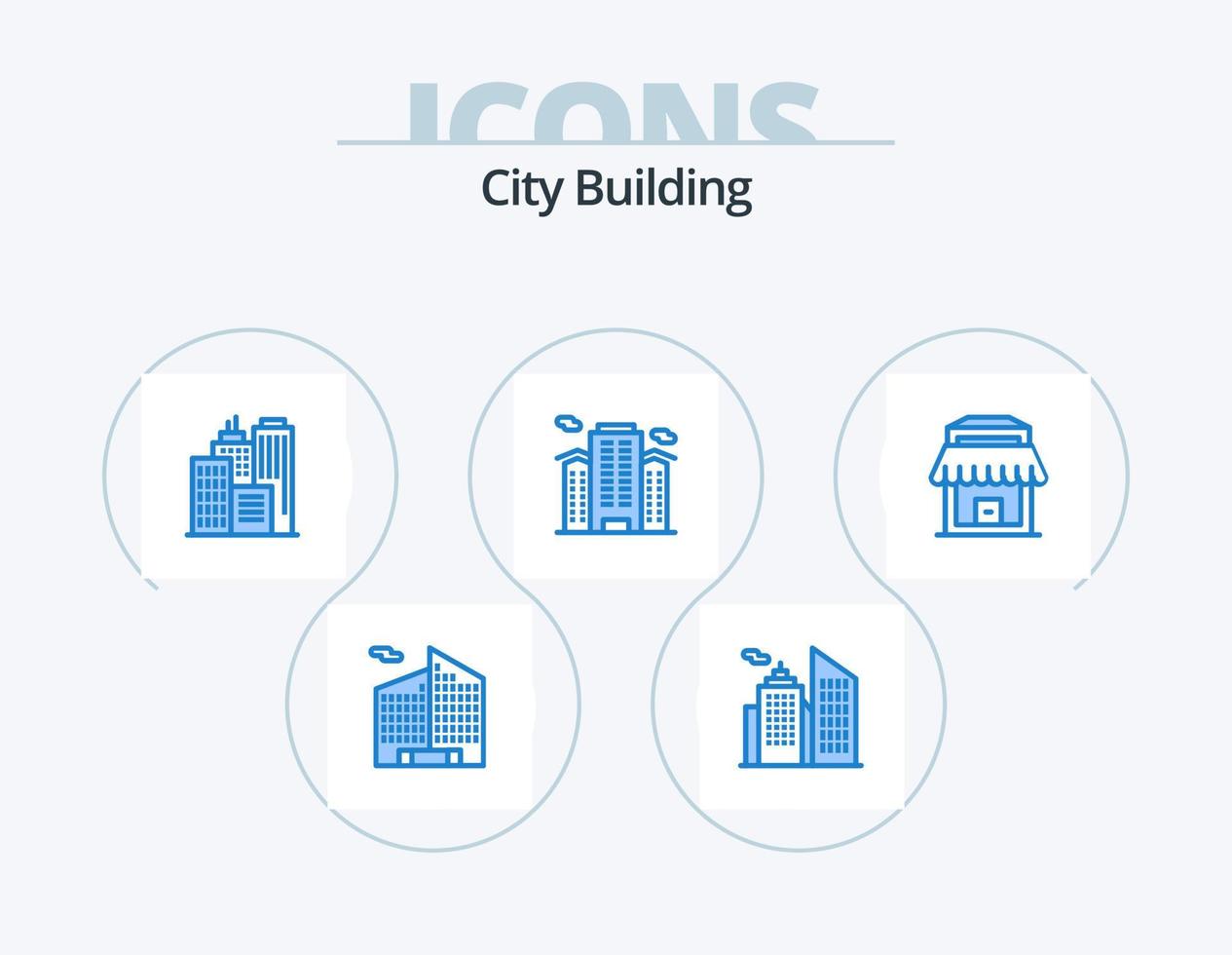 Stadtgebäude blau Icon Pack 5 Icon Design. . Gebäude. vektor