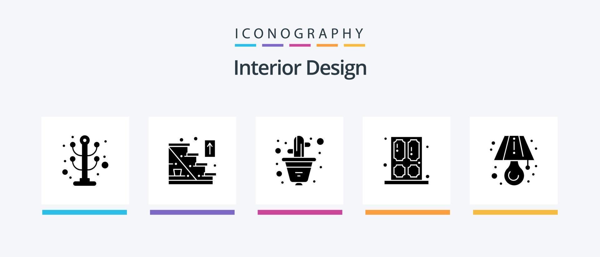 Interior Design Glyph 5 Icon Pack inklusive Licht. Fenster. Kaktus. Haus. Tür. kreatives Symboldesign vektor