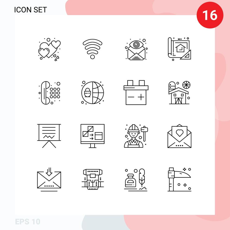 moderner Satz von 16 Umrissen und Symbolen wie Kommunikationsplanung E-Mail-Designplan editierbare Vektordesign-Elemente vektor
