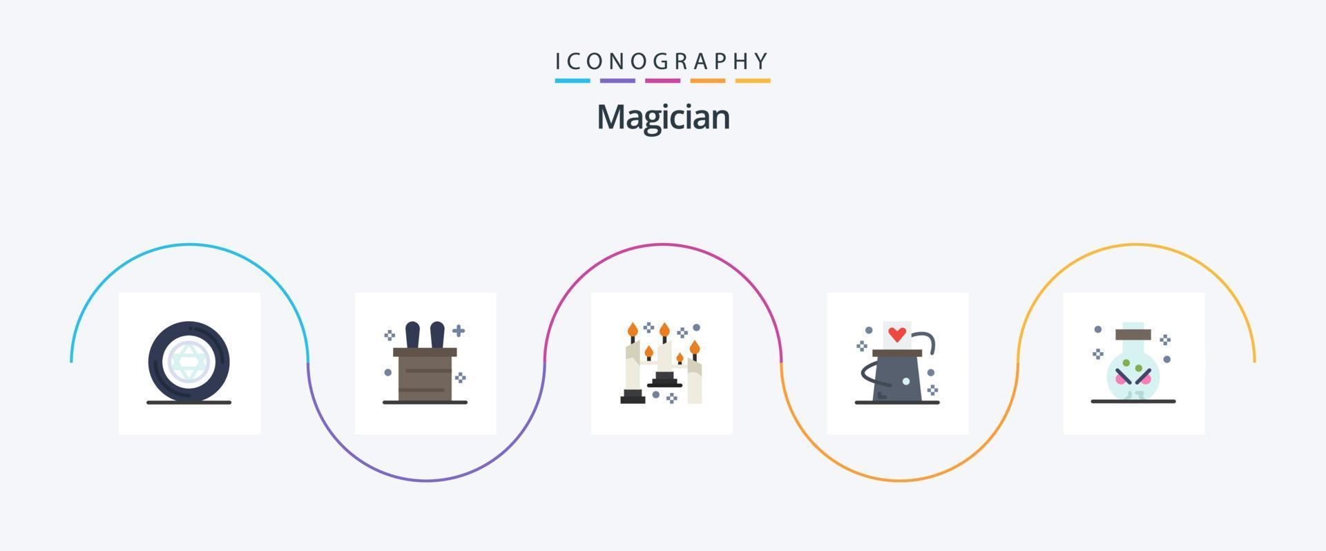 Magician Flat 5 Icon Pack inklusive Ritual. Messer. Flamme. Trick. Magie vektor