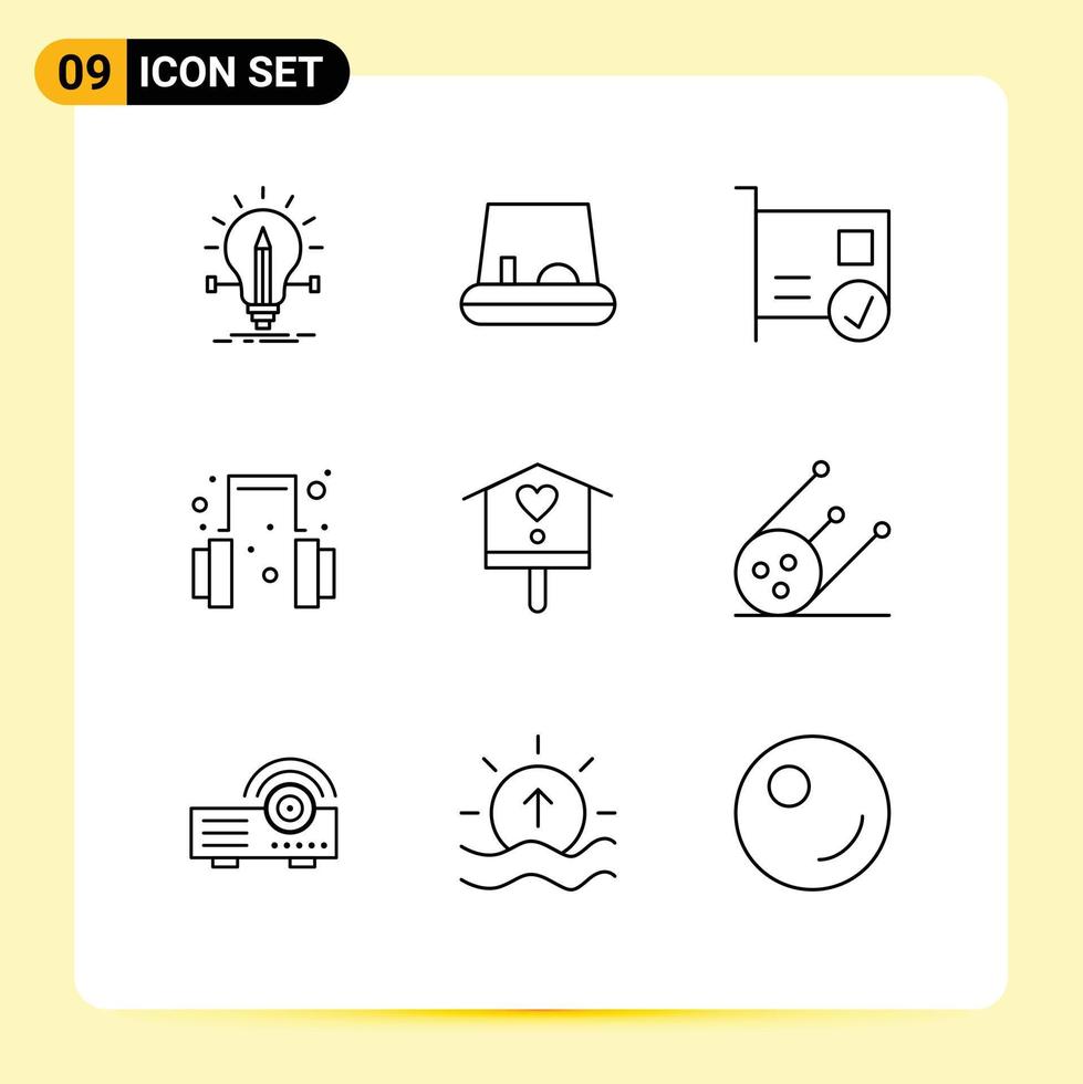 mobil gränssnitt översikt uppsättning av 9 piktogram av hus fågel datorer Stöd headsetet redigerbar vektor design element