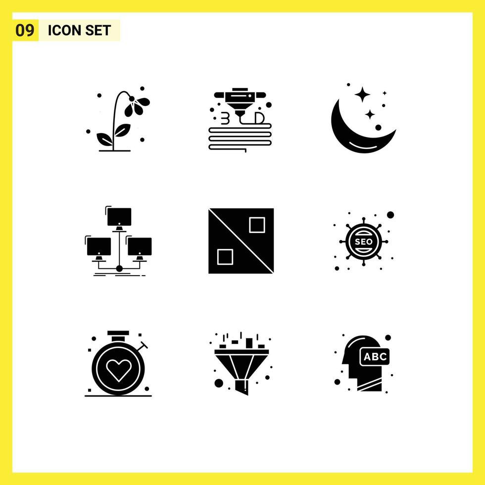 9 universelle solide Glyphen für Web- und mobile Anwendungen im Netzwerk verteilte Druckerdatenbank wetterbearbeitbare Vektordesign-Elemente vektor