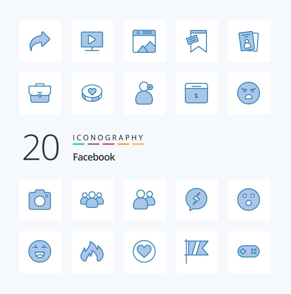 20 Facebook blå Färg ikon packa tycka om emoji spel chatt sport golfboll vektor