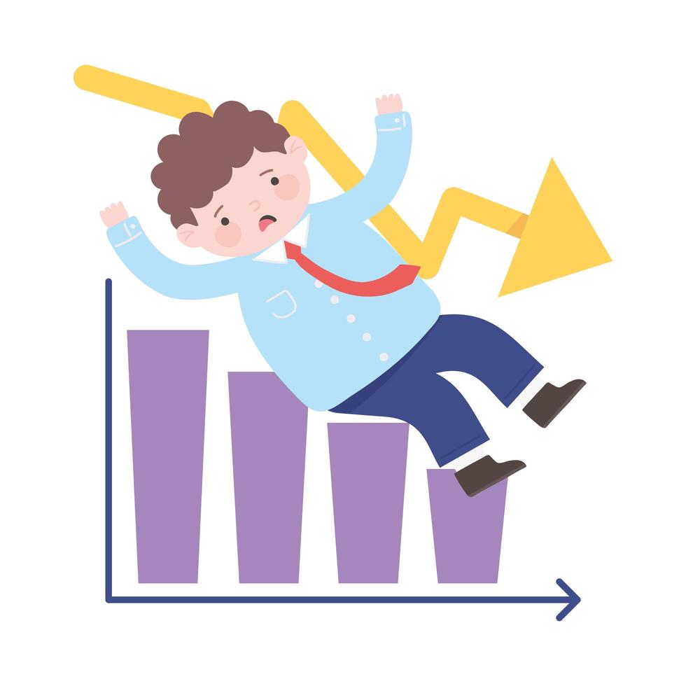 konkurs ledsen affärsman med linjediagram går ner affärsprocess finansiell kris vektor