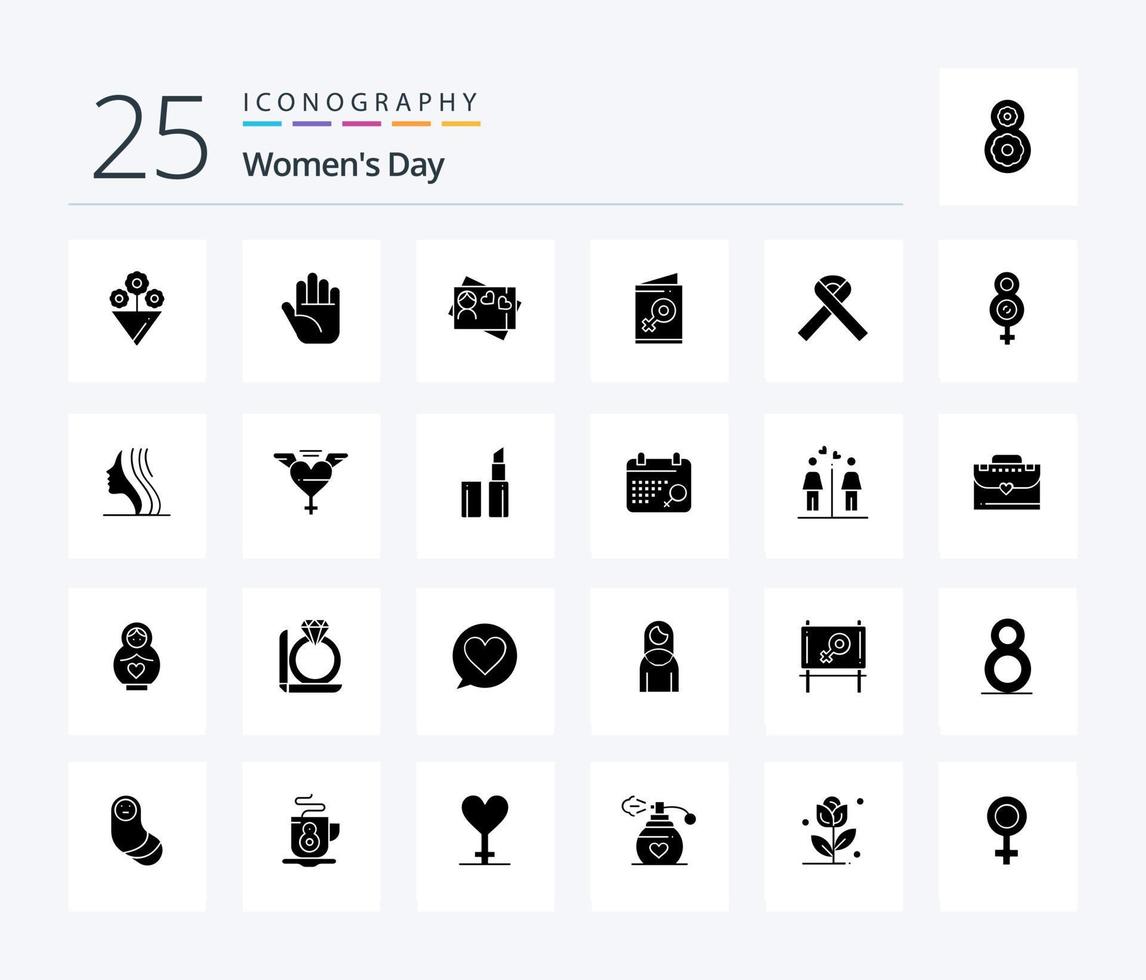 kvinnor dag 25 fast glyf ikon packa Inklusive kvinna. dag. kvinnors. kvinnors. hjärta vektor