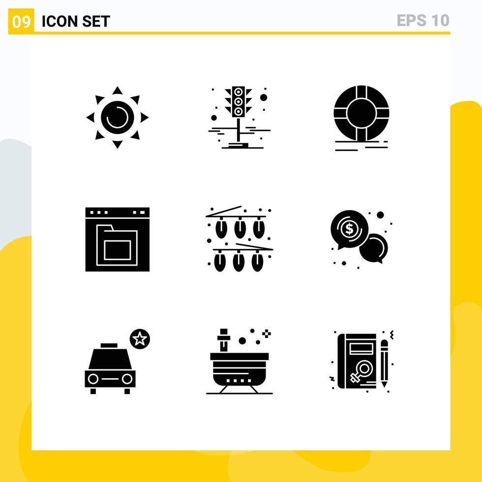 9 thematische Vektor-Solid-Glyphen und bearbeitbare Symbole des Feierordners helfen beim Dateibrowser bearbeitbare Vektordesign-Elemente vektor