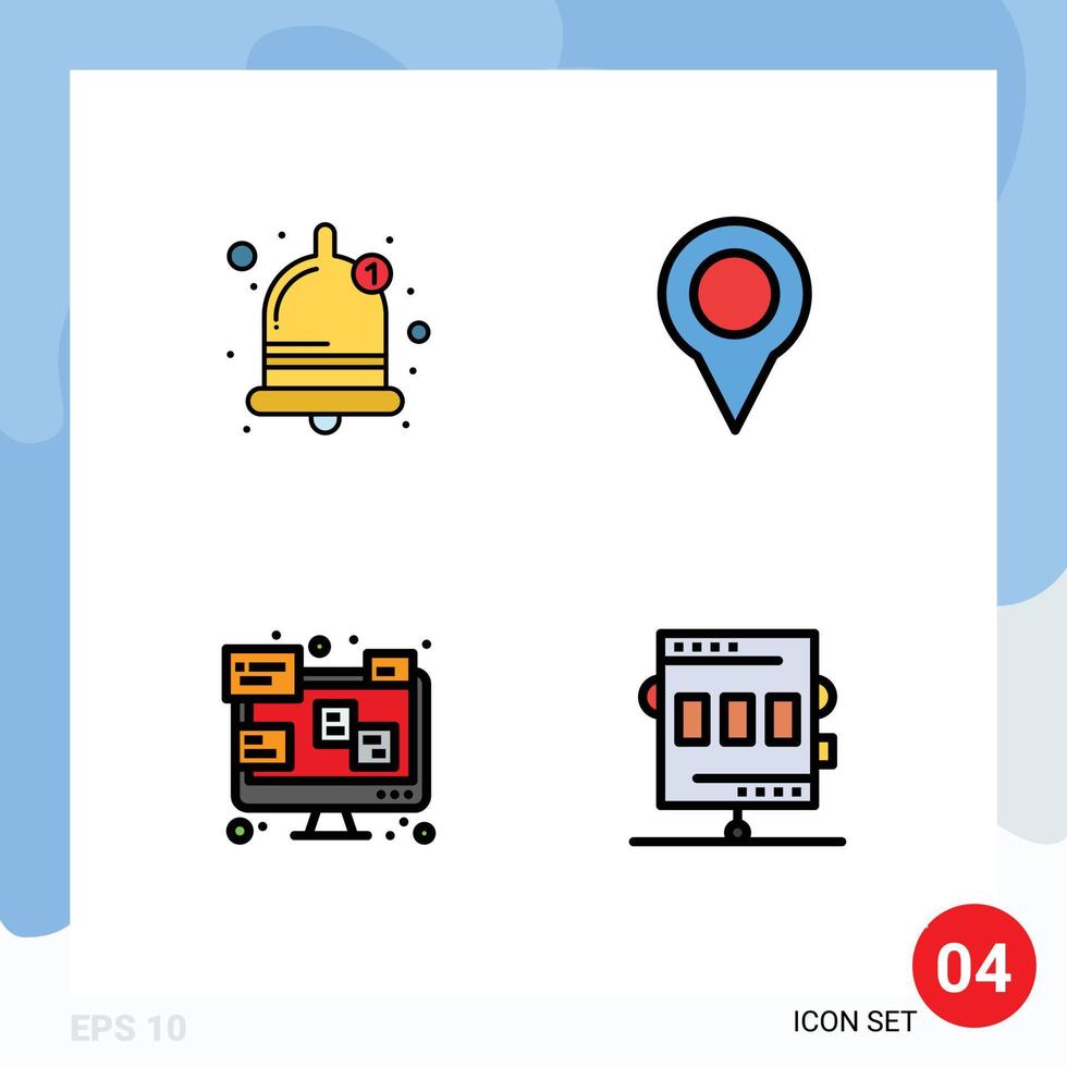 Gruppe von 4 modernen Filledline-Flachfarben für bearbeitbare Vektordesign-Elemente für Alarm-Laptop-Standort-Pin-Aktivitäten vektor