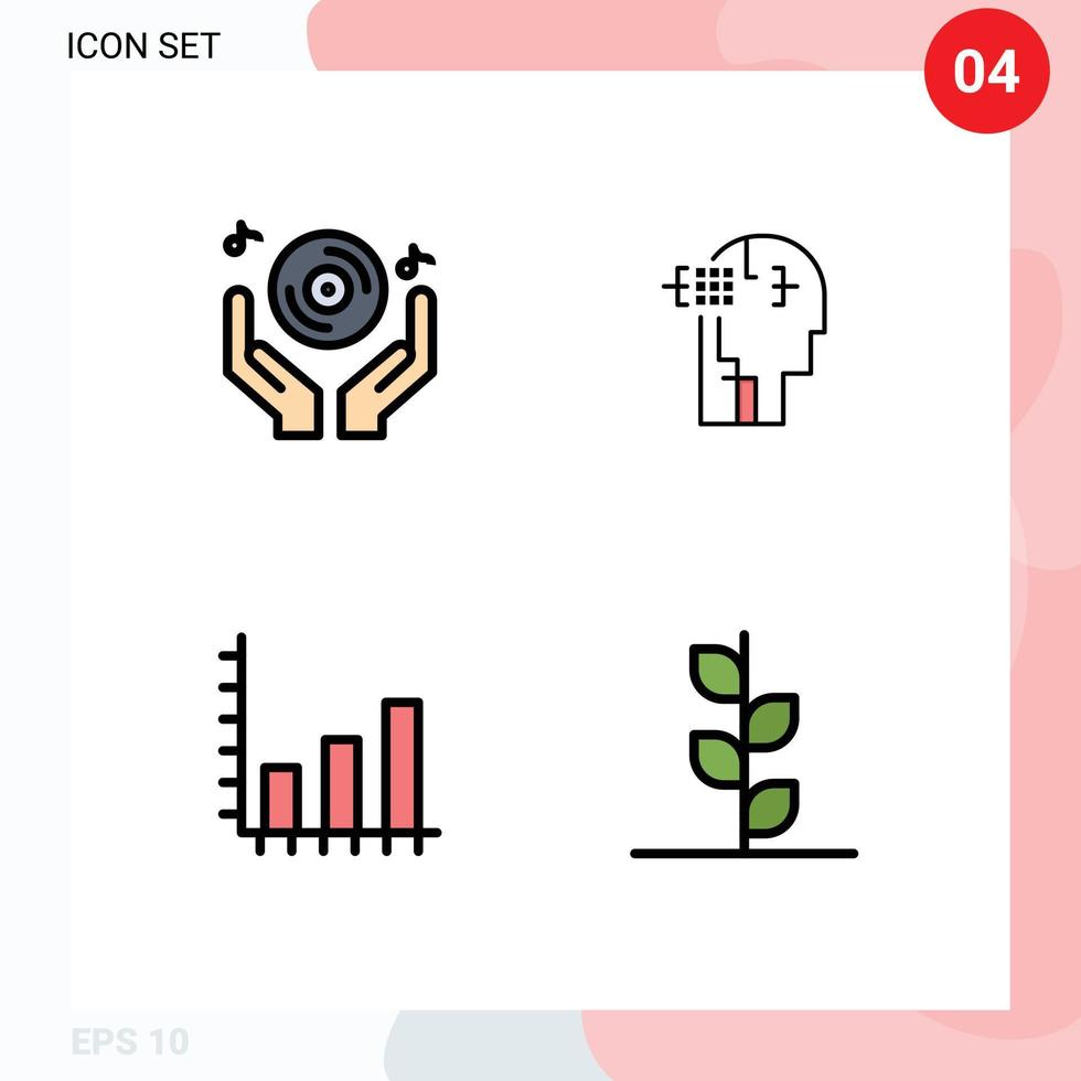 Gruppe von 4 modernen Filledline-Flachfarben, die für editierbare Vektordesign-Elemente der Clubanalysemusik menschliche Diagramme festgelegt werden vektor