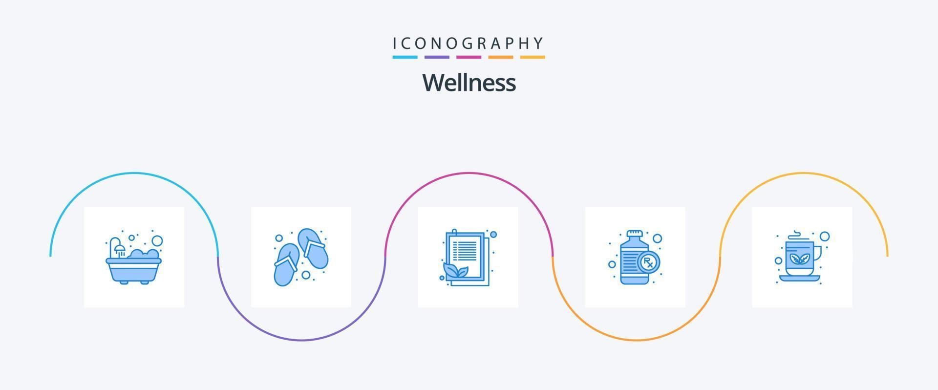 Wellness Blue 5 Icon Pack inklusive Tee. Frühstück. Zwischenablage. Empfang. Herz vektor