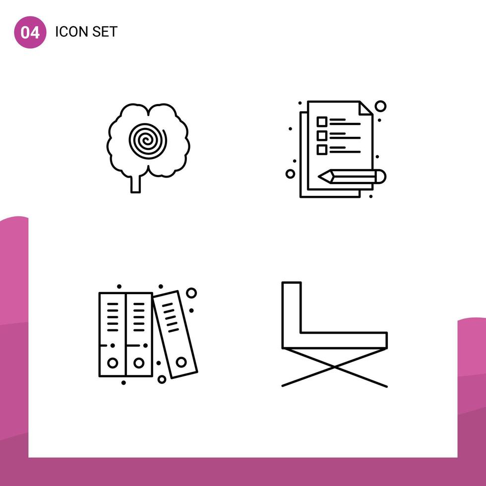 mobil gränssnitt linje uppsättning av 4 piktogram av hjärna historia psykologi studie möbel redigerbar vektor design element