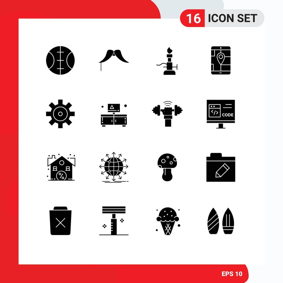 Gruppe von 16 soliden Glyphen Zeichen und Symbolen für Fahrzeuge Navigationslabor Standort App editierbare Vektordesign-Elemente vektor