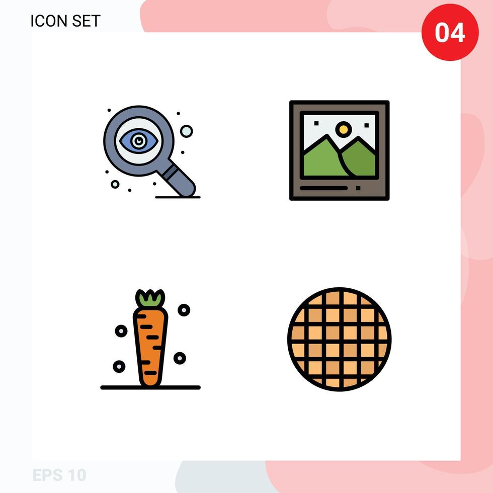 mobil gränssnitt fylld linje platt Färg uppsättning av 4 piktogram av design mat kamera bild vegetabiliska redigerbar vektor design element