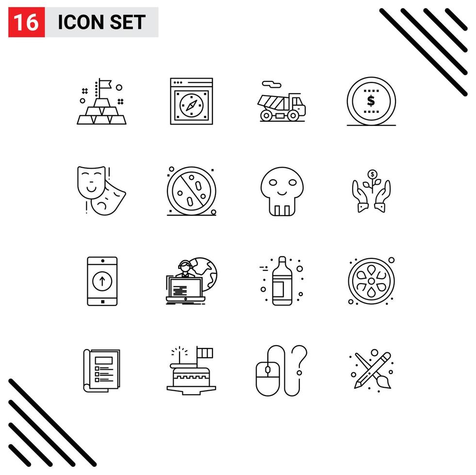 16 kreative Symbole, moderne Zeichen und Symbole von Persona, die Fahrrad-Büromünzen editierbare Vektordesign-Elemente darstellen vektor