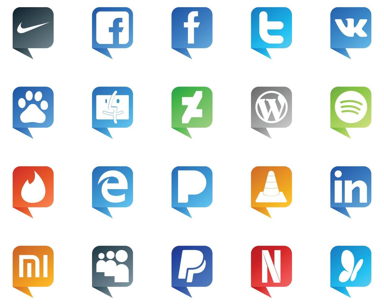 20 Logo im Sprechblasenstil für soziale Medien wie linkedin media wordpress vlc edge vektor