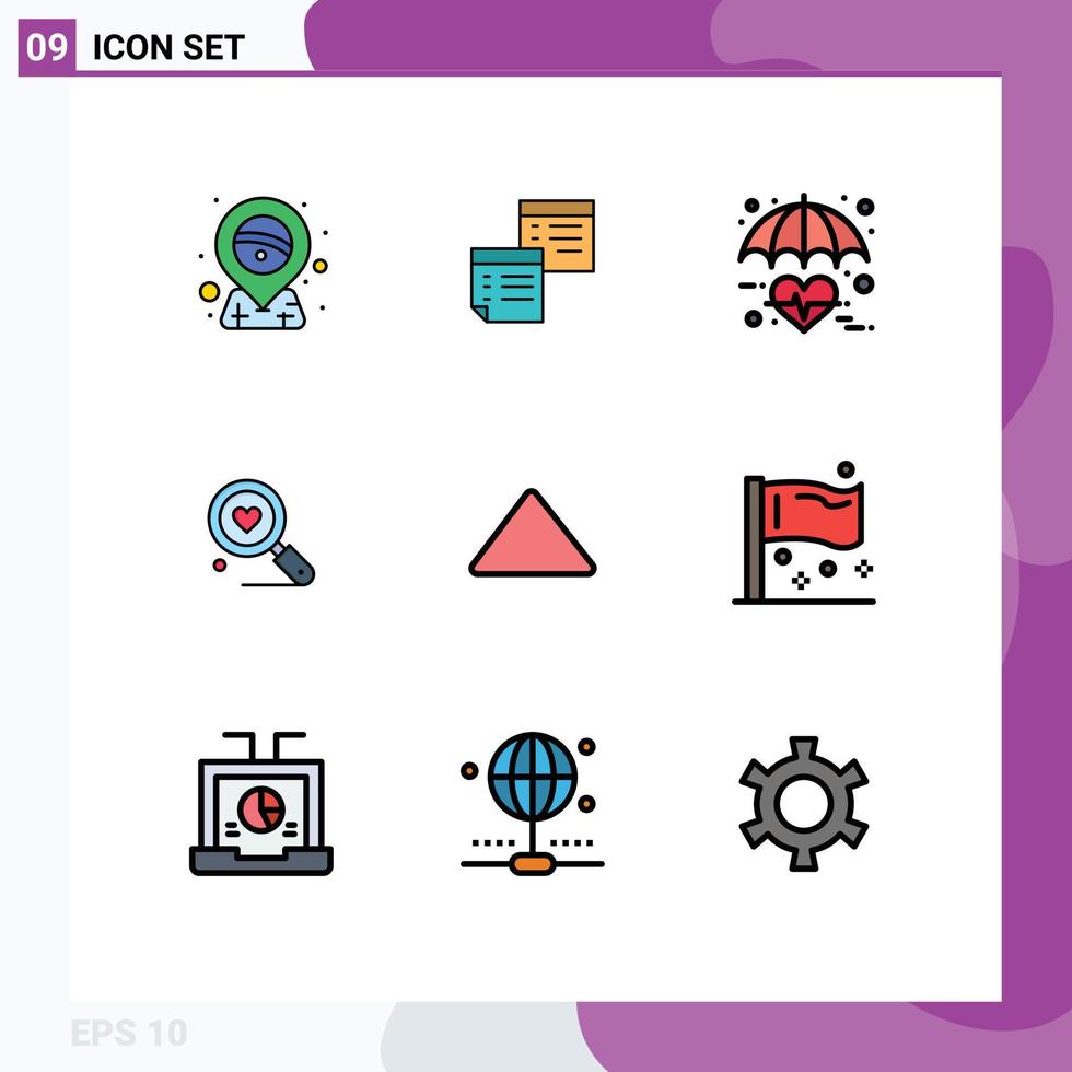 uppsättning av 9 modern ui ikoner symboler tecken för kärlek hjärta kontor vård försäkring redigerbar vektor design element