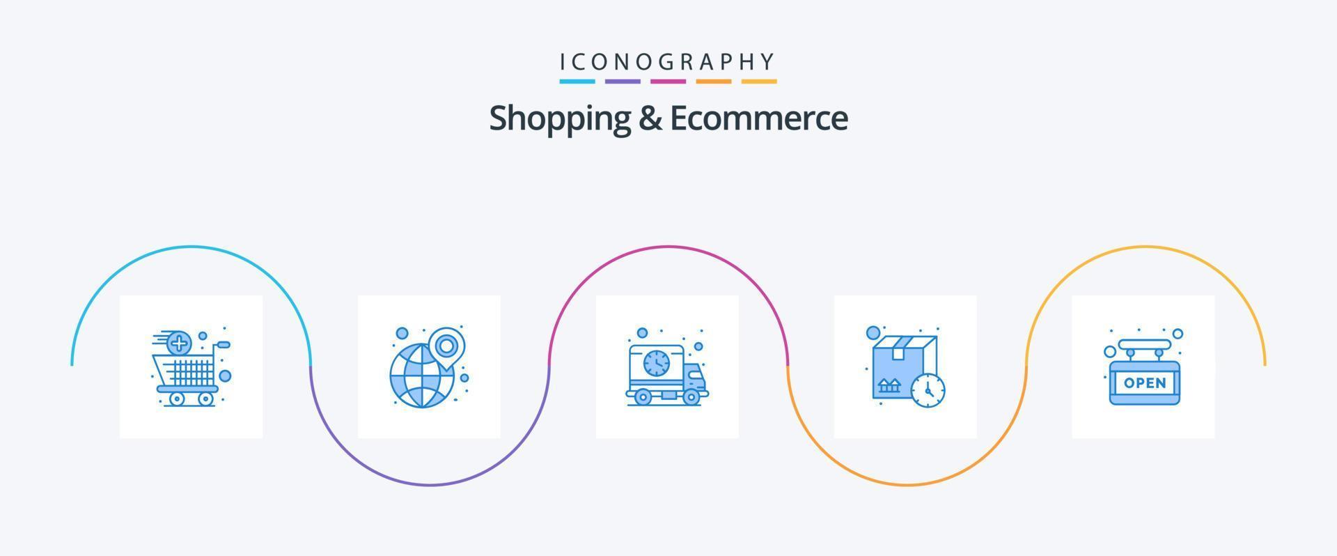 Shopping und E-Commerce Blue 5 Icon Pack inklusive Board. Zeit. Welt. Lieferung. LKW vektor