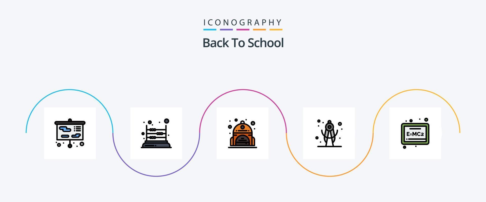 Zurück zur Schullinie gefülltes flaches 5-Icon-Paket einschließlich Formel. Planke. Schule. Schule. Teiler vektor