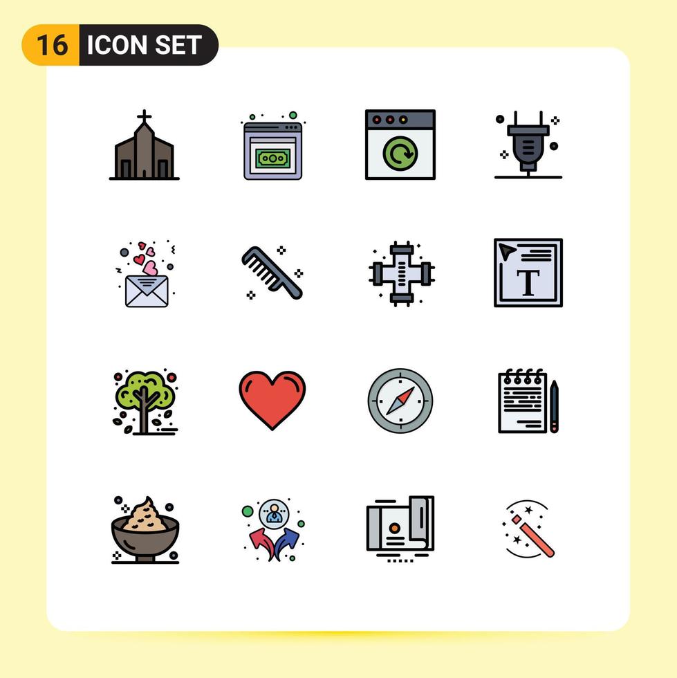 16 universell platt Färg fylld rader uppsättning för webb och mobil tillämpningar kärlek dag app elektricitet kraft redigerbar kreativ vektor design element