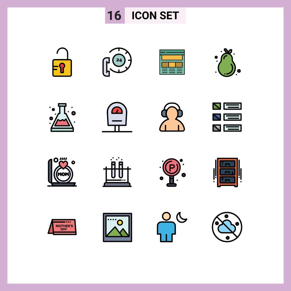 16 universell platt Färg fylld rader uppsättning för webb och mobil tillämpningar syra päron hemsida avokado uppkopplad redigerbar kreativ vektor design element