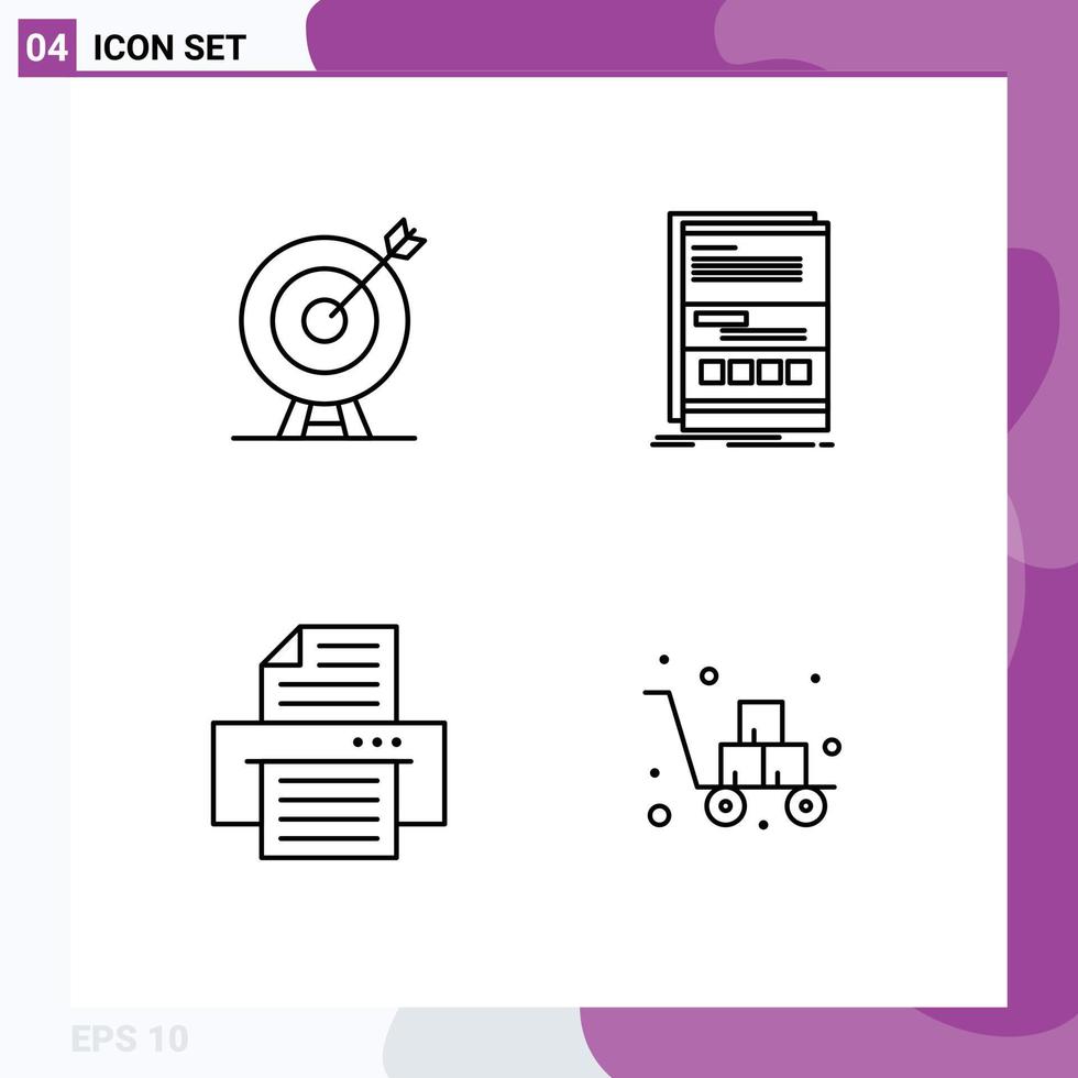 packa av 4 kreativ fylld linje platt färger av mål mottaglig pil dynamisk skriva ut redigerbar vektor design element