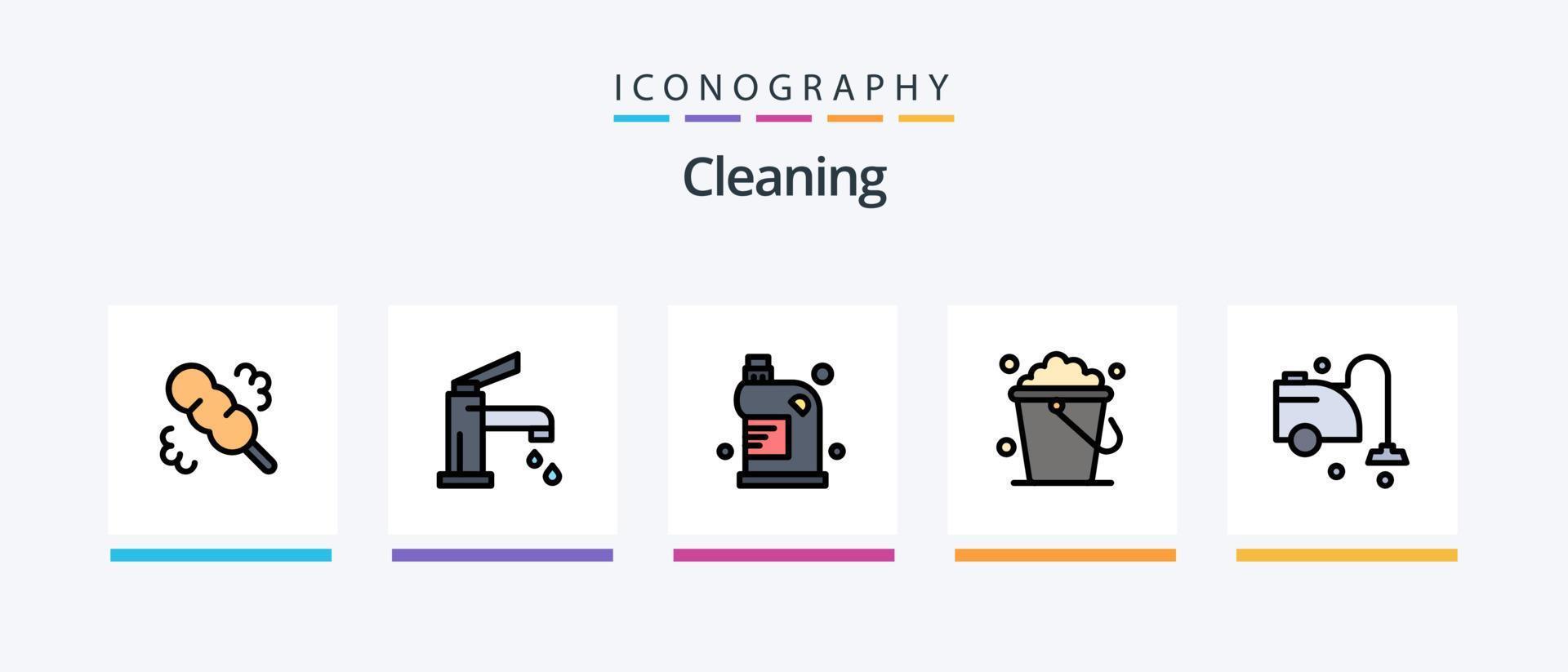 rengöring linje fylld 5 ikon packa Inklusive hand. sopa. hus. rengöring. kvast. kreativ ikoner design vektor