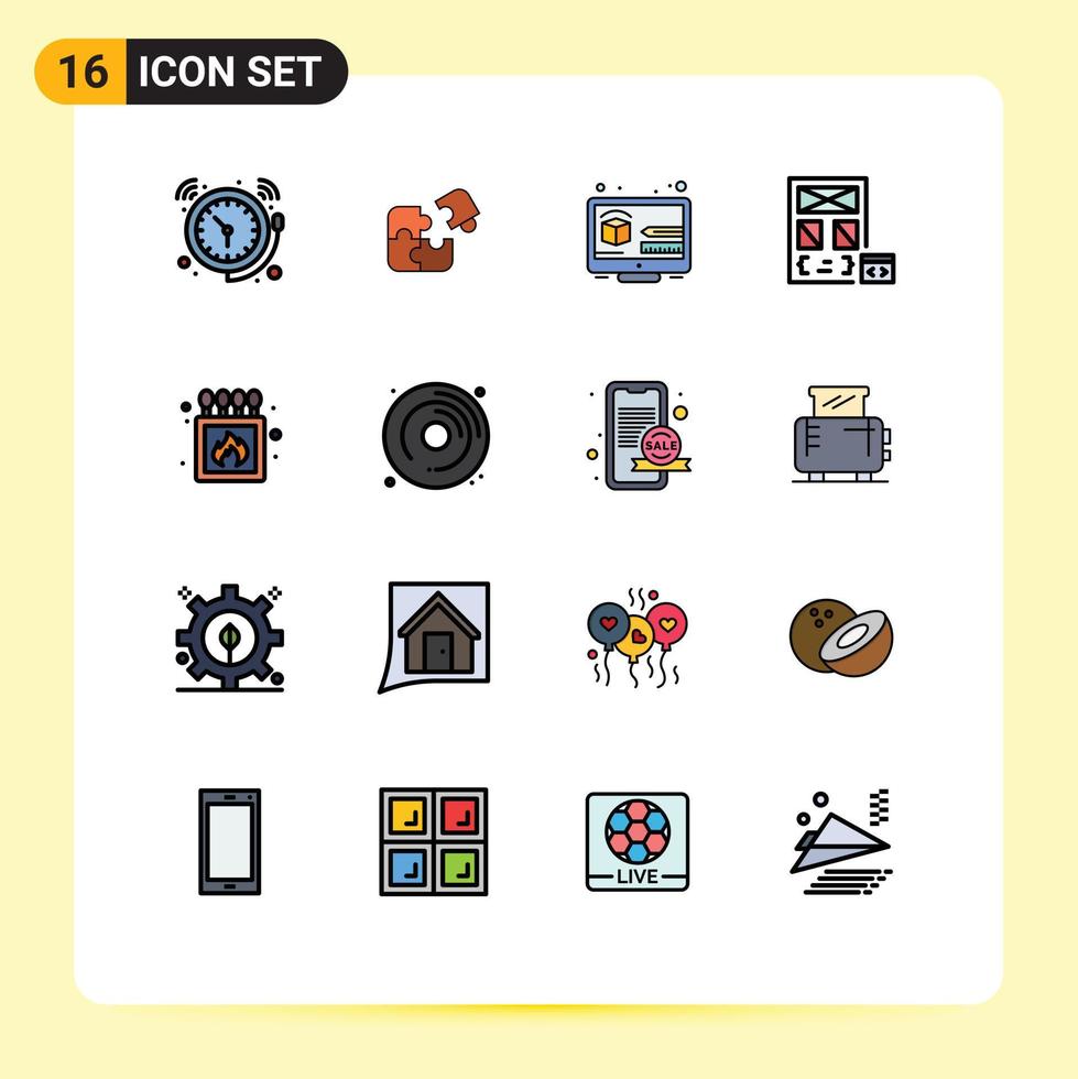 modern uppsättning av 16 platt Färg fylld rader pictograph av utveckla app match tänkande design redigerbar kreativ vektor design element