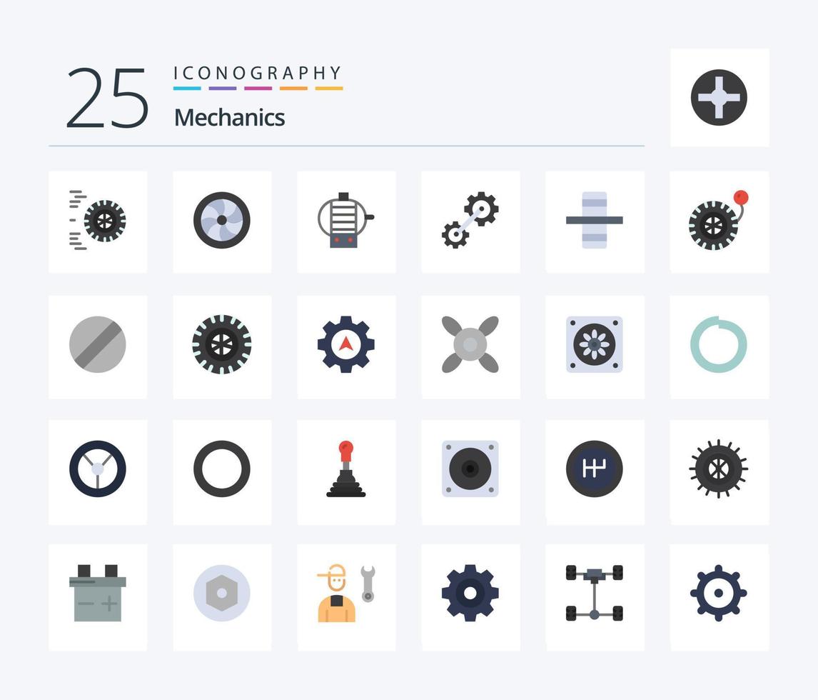 Mechanik 25 Flachfarben-Icon-Pack inklusive Pumpe. Seite. Motor. Ausrüstung. industriell vektor