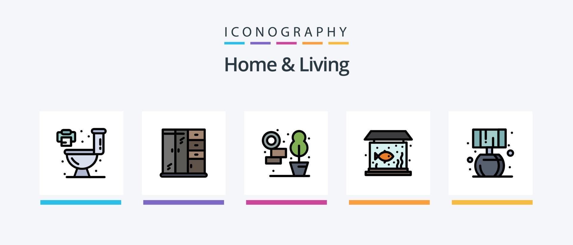 Hem och levande linje fylld 5 ikon packa Inklusive . levande. kaktus. Hem. levande. kreativ ikoner design vektor