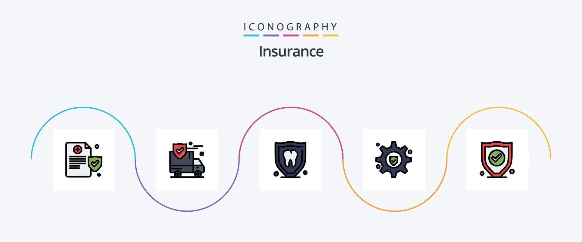 försäkring linje fylld platt 5 ikon packa Inklusive . skydd. skydd. försäkring. redskap försäkring vektor