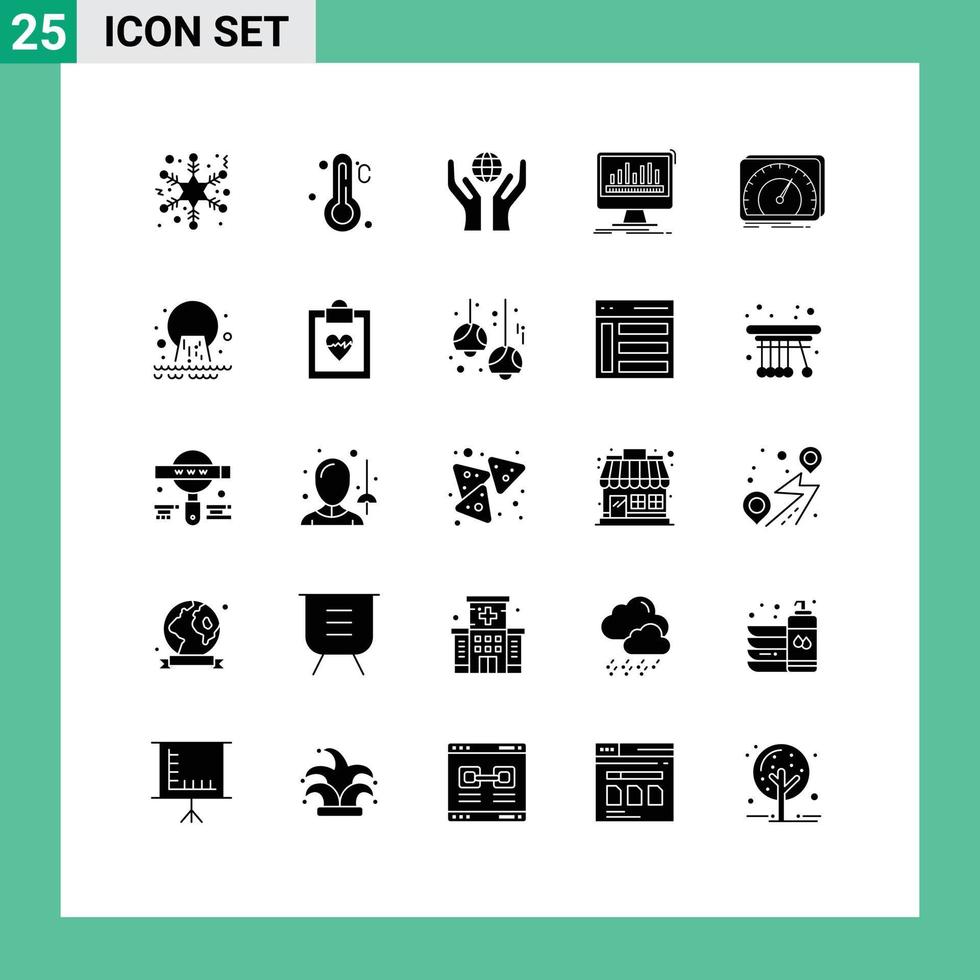 25 universelle Solid-Glyphen-Sets für Web- und mobile Anwendungen. Testgerätewelt Dashboard-Daten editierbare Vektordesign-Elemente vektor